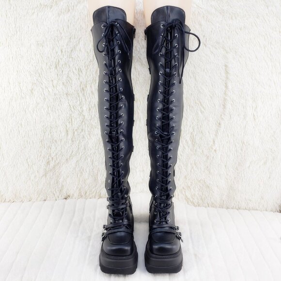 Thigh High Platform Goth Punk Rock Boots Shaker Stomper - Picture 4 of 17